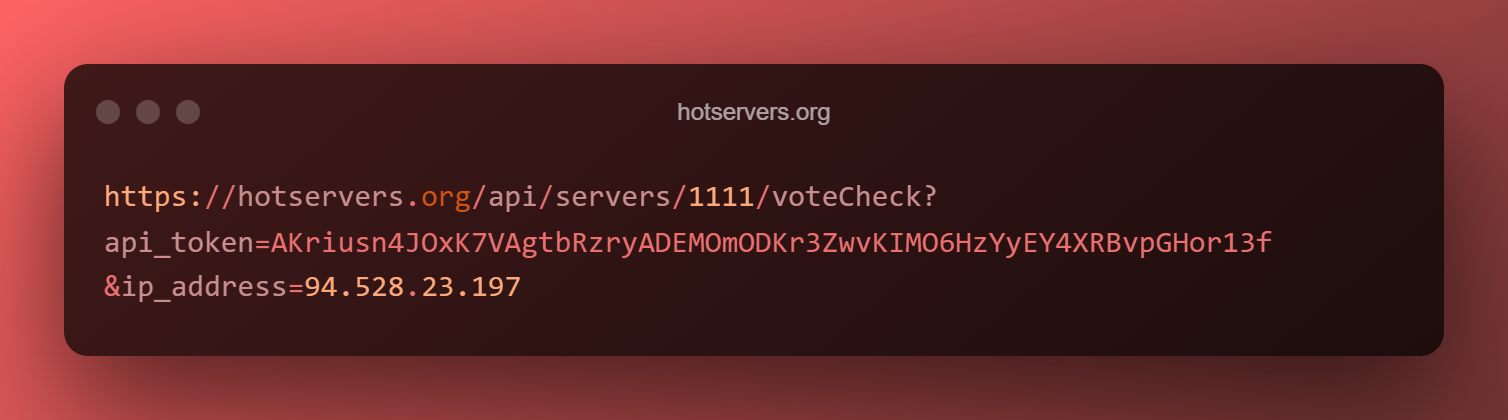 Example showing the check ip voted url with replaced IP address placeholder